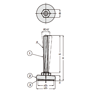 ステンレス アジャスターMKRLS型 首振り機能付き (底部：エラストマー樹脂) 製品図面