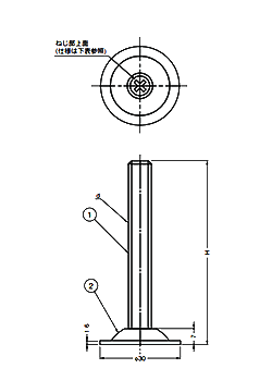 鋼 アジャスターAD-501型 (上部 スリワリ入り) 製品図面