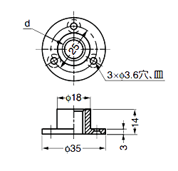 亜鉛合金 アジャスターベース AD-559型 丸型 (T字型ナット)(ミリ、ユニファイUNF) 製品図面
