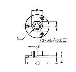亜鉛合金 アジャスターベース AD-555型 丸型 (T字型ナット)(ミリ、インチ) 製品図面
