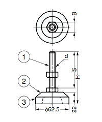 鋼 アジャスターADCR型 (底部ゴム付き) 製品図面