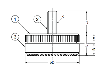 樹脂 アジャスターA800型 (本体：ポリアミド、底部ポリウレタン、ねじ部鉄) 製品図面