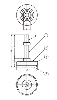 鋼 アジャスターADWH型 (底部・EPDMゴム、十字穴付) 製品図面