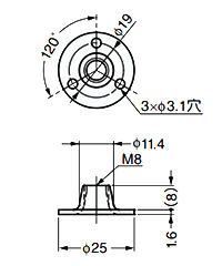 鉄 アジャスターベース AP5-M8型 丸型 (T字型ナット) 製品図面