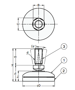 樹脂 エコアジャスターEA型 首振り機能付き (本体：ABS樹脂、ねじ部鉄)(三価) 製品図面