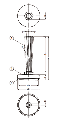 鋼 アジャスターMKRL型 首振り機能付き (底部 樹脂、六角穴付) 製品図面