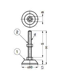 鋼 アジャスターADC型 (底部+字穴) 製品図面