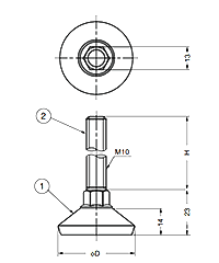 樹脂 アジャスターPM型 (本体：ポリアミド樹脂、ねじ部鉄) 製品図面