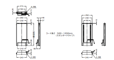 アルミ 電動昇降装置 マルチリフトML-1型 薄型 スタンダードタイプ 製品図面