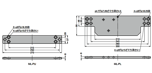昇降装置 取付プレートML-PL、ML-PUマルチリフト用 製品図面