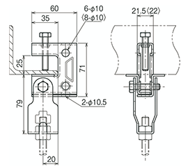 ネグロス 一般形鋼 リップみぞ形鋼用吊りボルト支持金具 (HB1-3W/ フランジ厚3～24) 製品図面
