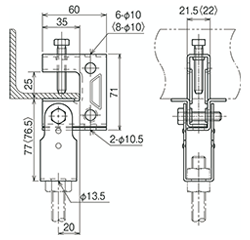 ネグロス 一般形鋼 リップみぞ形鋼用吊りボルト支持金具 (HB1-4W/ フランジ厚3～24) 製品図面