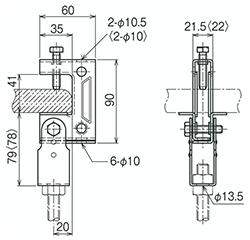 ネグロス ネグロック 一般形鋼用 吊りボルト支持金具 (HB3/ フランジ厚25～40) 製品図面