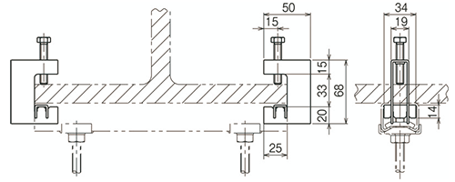 ネグロス H形鋼用 吊りボルト支持金具 (BHIWH/ フランジ幅100～400/フランジ厚7～28) 製品図面