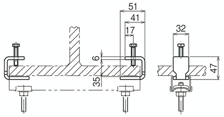 ネグロス H形鋼用 吊りボルト支持金具 (BHICH/ フランジ幅100～400/フランジ厚7～28) 製品図面