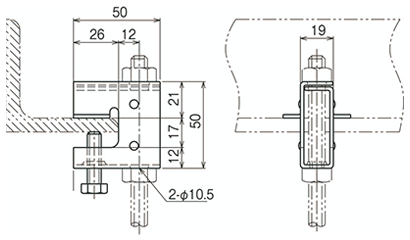 ネグロス 一般形鋼用 吊りボルト支持金具 (垂直吊り)(BC4H/ フランジ厚3～16) 製品図面