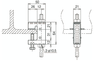 ネグロス 一般形鋼用 吊りボルト支持金具 (垂直吊り)(BC6H/ フランジ厚7～28) 製品図面