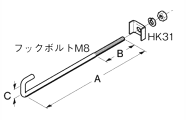 ネグロス電工 HB吊り金具用補強金具M8 (H形鋼用)(空調用)(チャンネルフックボルト/Z-HBRH-F) 製品図面