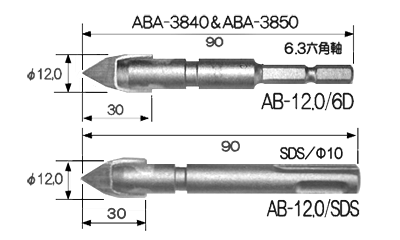 鉄 ABロックアンカー専用ビット(ABAタイプ おねじタイプ) 製品図面