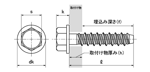 鉄 アサヒグッドスクリュー(六角頭座付き)(ねじ込みタイプアンカー)(AGS) 製品図面