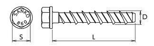 鉄 ハードエッジアンカー HEA(六角頭)(コンクリート用ビス)(サンコーテクノ) 製品図面