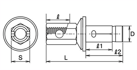 鉄 トルコンアンカー (AW-PC)(コーンナット式・穴あきPC板用懸垂物取付)(インチ・ウイット)(サンコーテクノ) 製品図面
