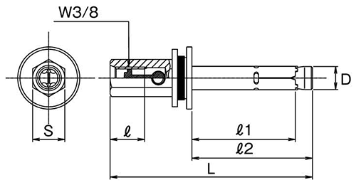 鉄 イージーアイ アンカー (EZI)懸垂物取付け用あと施工アンカー(インチ・ウイット)(サンコーテクノ) 製品図面