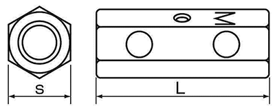 鉄 トルコンアンカー用異径高ナット(ねじ違径変換用)2つ穴付き 製品図面