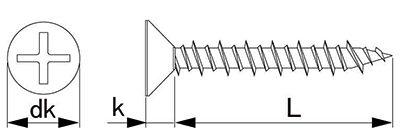 鉄 ハードエッジドライブ(+)皿頭 (コンクリート用ビス)(サンコーテクノ) 製品図面