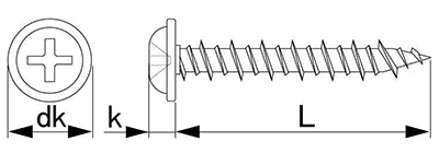鉄 ハードエッジドライブ(+)ナベワッシャーヘッド(WH)(コンクリート用ビス)(サンコーテクノ) 製品図面