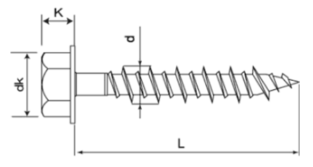 鉄 Pレスアンカー(コンクリート用ビス)HEX(六角頭) PHVタイプ (サンディールパック) 製品図面