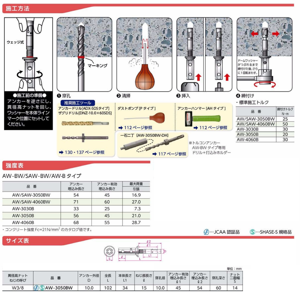 鉄 トルコンアンカー(懸垂物取り付け用)(多量施工セット) 製品規格