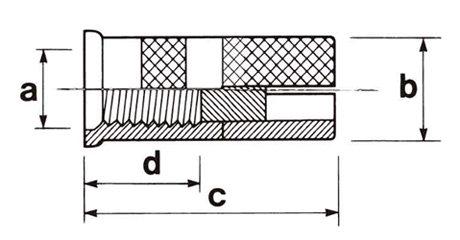 鉄 ホークヘッドインアンカー (HIF /中空スラブ用)(メネジ内部コーン式)(KFC製) 製品図面