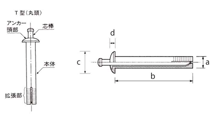 鉄 ホーク ストライクアンカー(T型/丸頭)(芯棒打込式)(KFC製) 製品図面