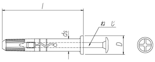 樹脂製 ねじ込み式アンカー(皿頭タッピング付)(HPS)(日本ヒルティ) 製品図面