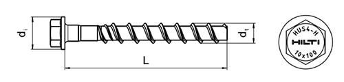 鉄 ヒルティースクリューアンカー(フランジ付六角頭/ねじ固定式金属系)(HUS4-H/HF高耐食仕様) 製品図面
