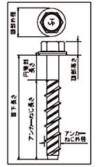 鉄 ハイタップ HEX(六角頭/小頭)(コンクリート用ビス)(JPF品) 製品図面