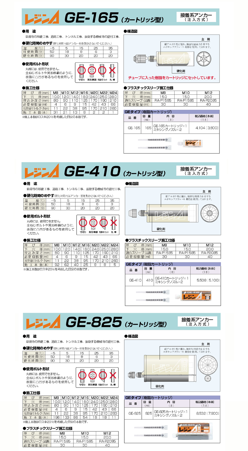 国内在庫】 ユニカ ケミカルアンカー レジンA GE-165 16本 | artfive.co.jp