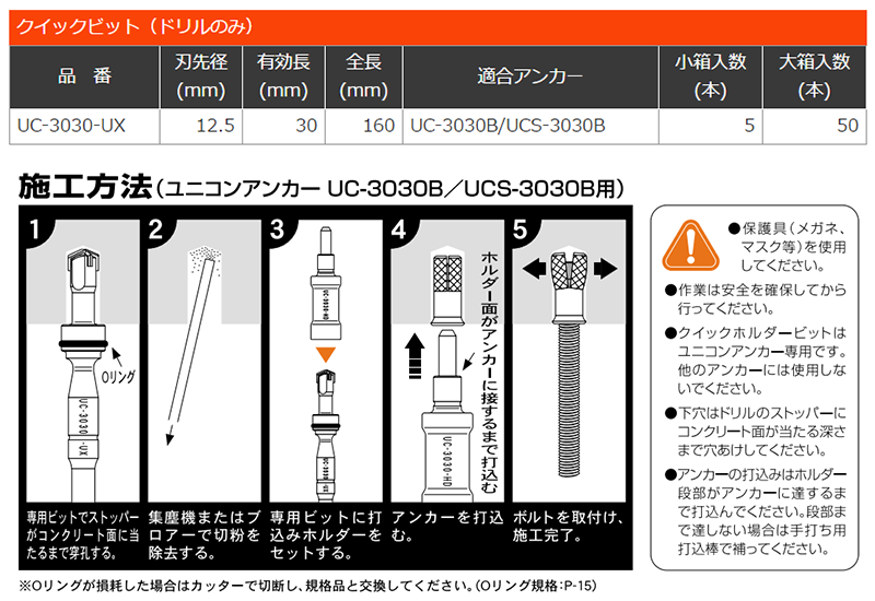 ユニカ クイックホルダービット(UC/UCS-3030B・UC/UCS-3040用)(ドリルのみ) 製品規格
