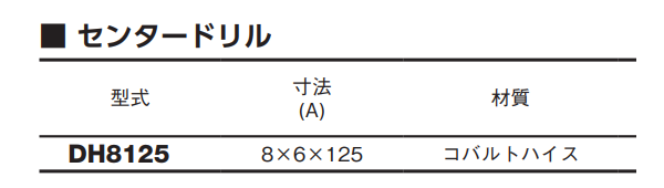 大見工業 デュアルホールカッター用センタードリル (DH) 製品規格
