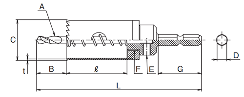 大見工業 FCLホールカッター(ツバ無しロング＆6.35六角軸シャンクタイプ)(FCL) 製品図面