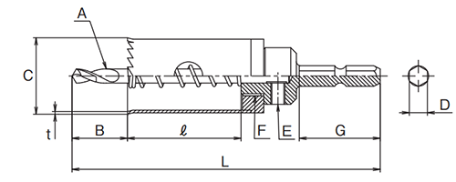 大見工業 FCLホールカッターアレンジセット(ツバ無しロング＆6.35六角軸シャンクタイプ)(FCL-●) 製品図面