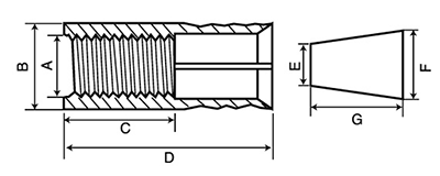 鉄 プラグアンカー(AY)(メネジタイプ・本体打込式)(ミリ・インチ) 製品図面