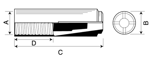 鉄 ドロップインアンカーバケツタイプ(DAB) (メネジ内部コーン式)AY 製品図面
