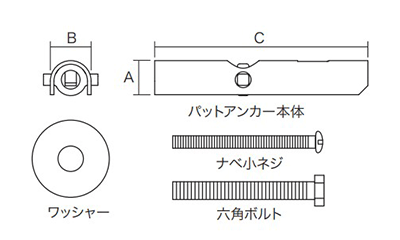 ステンレス パットアンカー (ボルト無パック入り)(中空用)(AP-SN)(インチ・ウイット) 製品図面