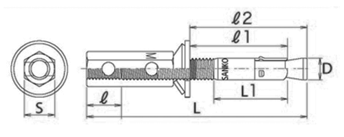 ステンレス トルコンアンカ-SAW(ウェッジ式・懸垂物取付用)(インチ・ウイット) サンコーテクノ 製品図面