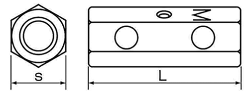 ステンレス トルコンアンカー用異径高ナット(ねじ違径変換用)2ツ穴付 製品図面