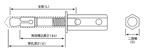 ステンレス ノックアウトアンカー懸垂物取付け用ロングナット(SKO)(ウェッジ式)エヌパット品 製品図面