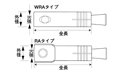 ステンレス 石引きアンカー SWRA(本体打込み式)(ワイヤー取付け用穴付)(AY品) 製品図面