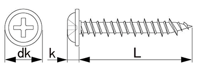 ステンレス SUS410 ハードエッジドライブ (+)ナベワッシャーヘッド(WH)(コンクリート用)(サンコーテクノ) 製品図面